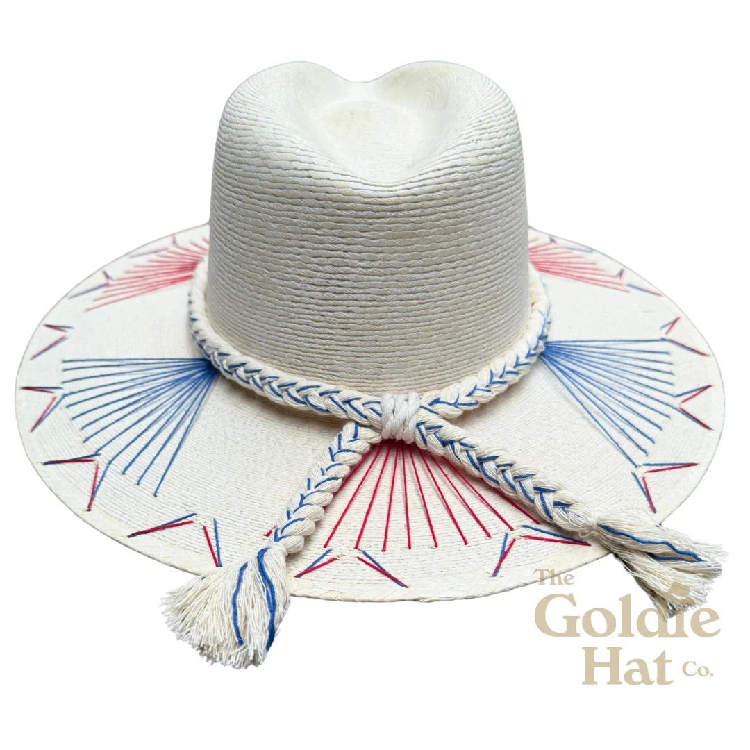 Natural Palm Hat -Mallorca USA Blue Band Sunhat The Goldie Hat Co 