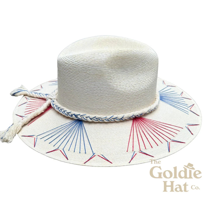 Natural Palm Hat -Mallorca USA Blue Band Sunhat The Goldie Hat Co 