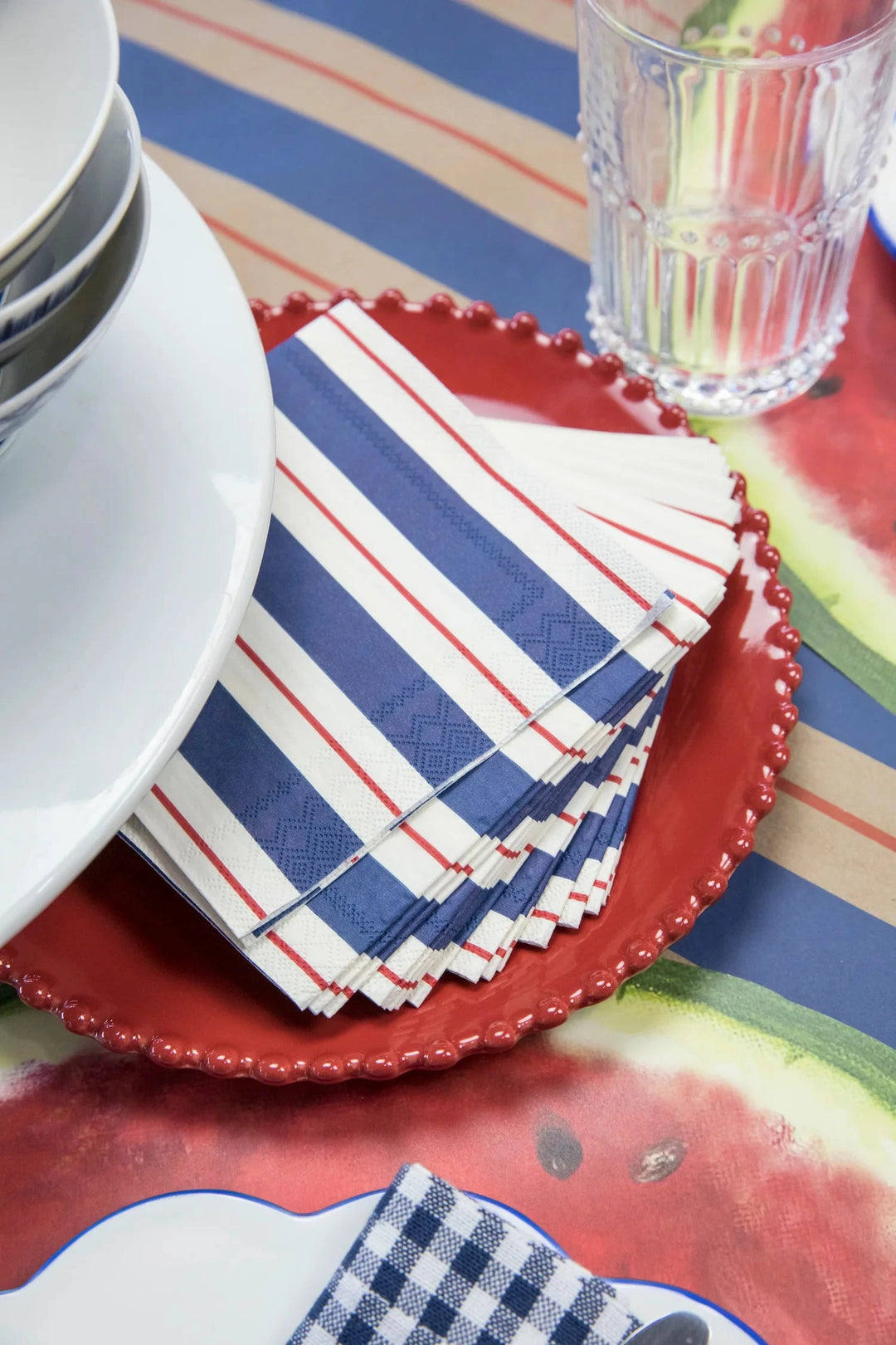 Navy and Red Awning Stripe Cocktail Napkins Cocktail Napkins Hester and Cook 