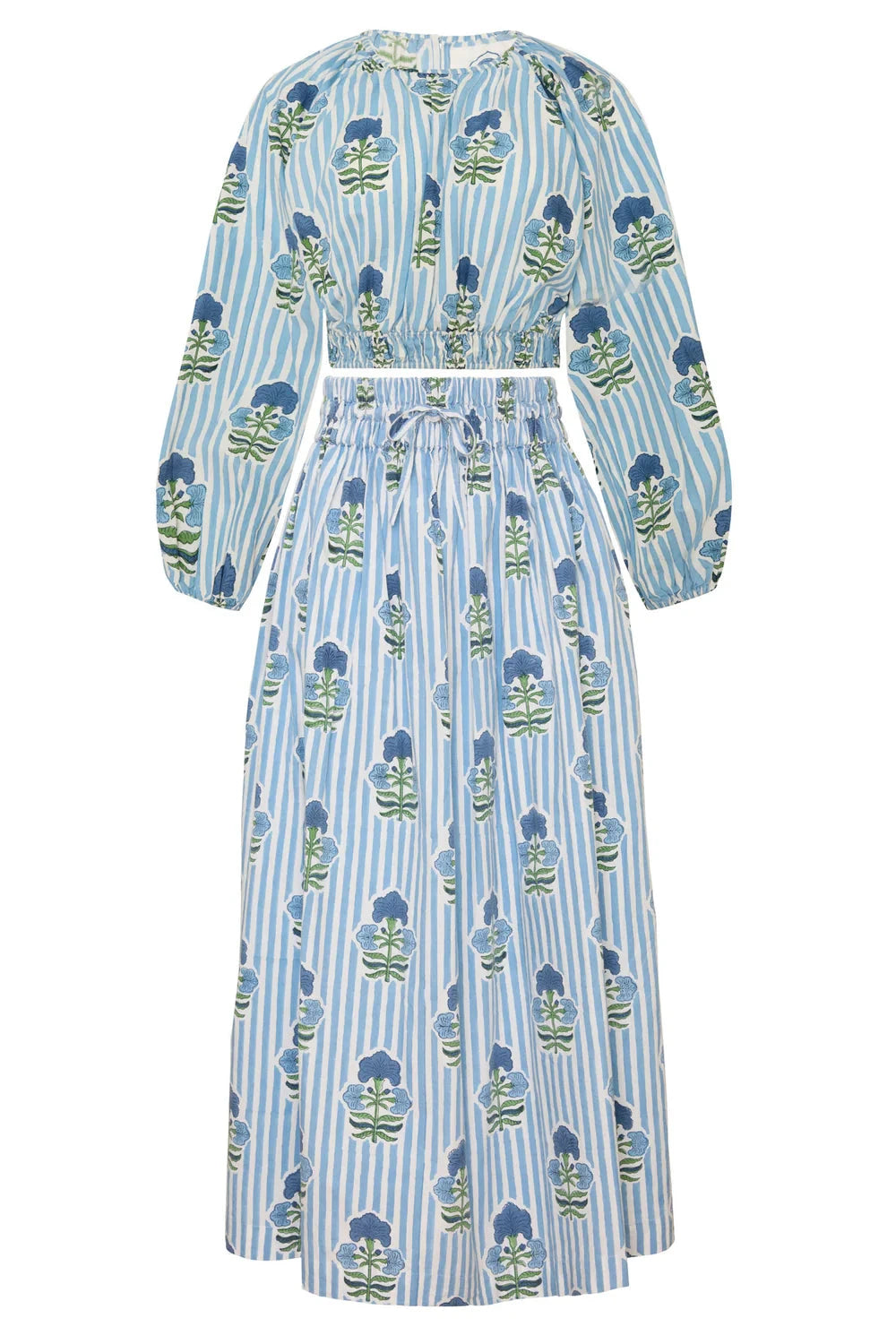 Newport Blue Stripe Skirt - Blue Green Flower Womens Skirts Maison Marigold 
