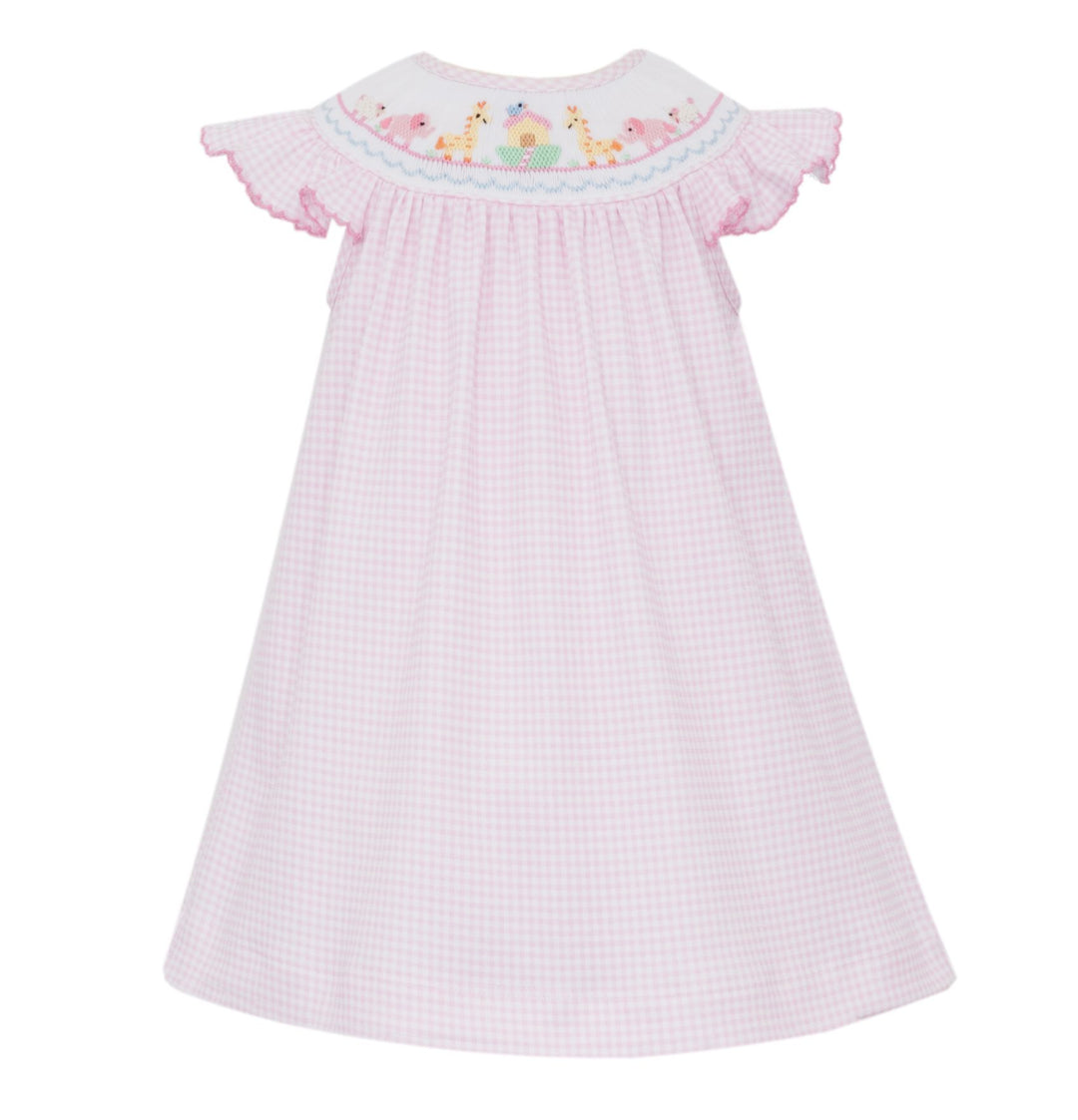 Noah's Ark Pink Gingham Smocked Dress Girl Dress Petit Bebe 