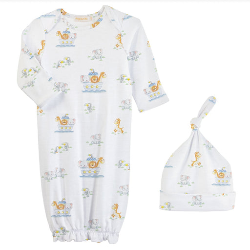 Noah's Ark Printed Newborn Gown & Hat Set Boy Converter Gown Baby Club Chic 