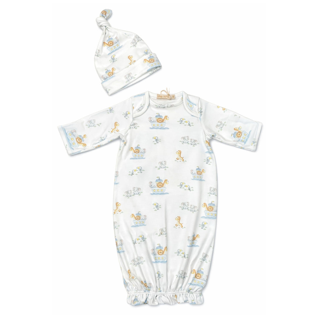 Noah's Ark Printed Newborn Gown & Hat Set Boy Converter Gown Baby Club Chic 
