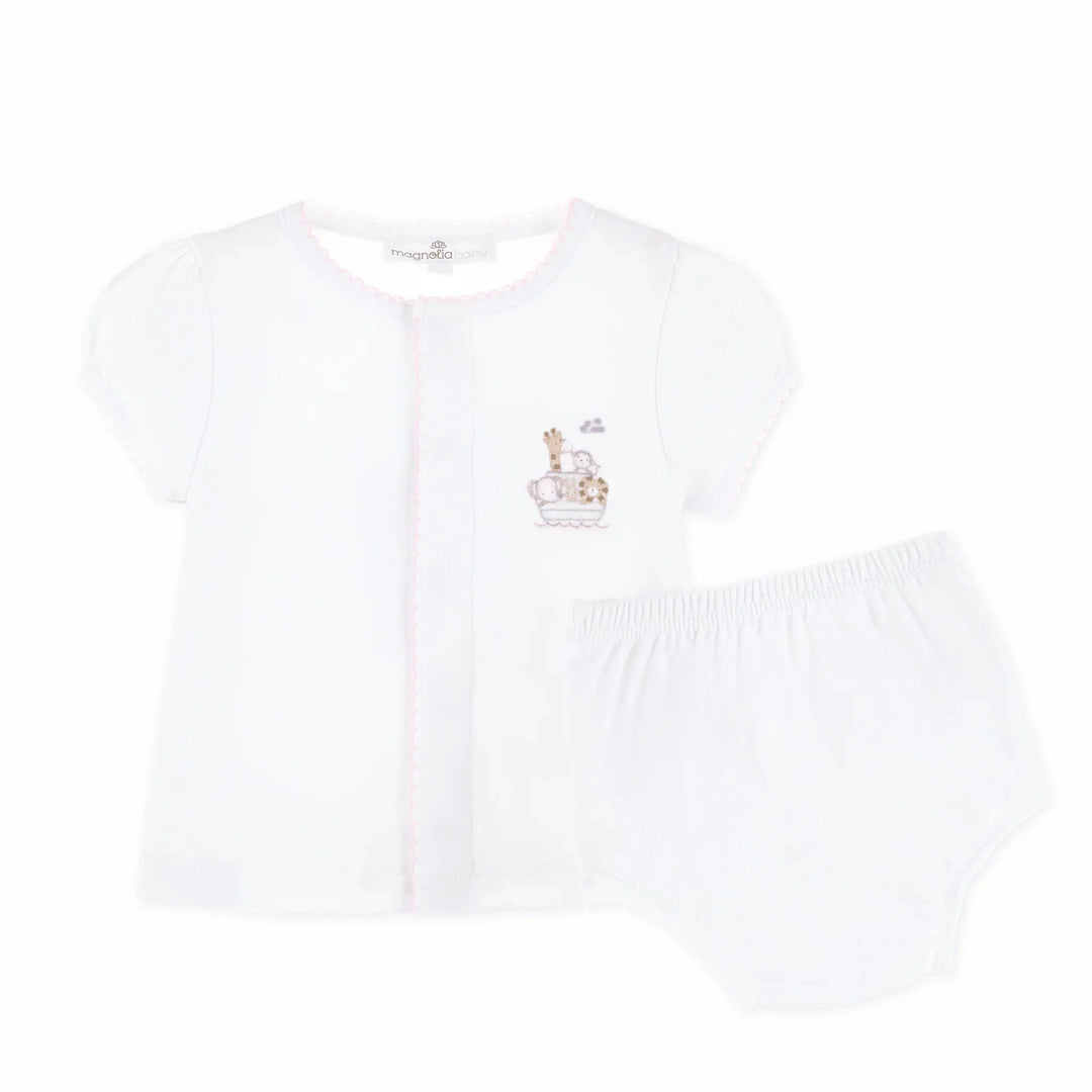 Noah's Ark Ruffle Diaper Cover Set - Pink Girl Set Magnolia Baby 