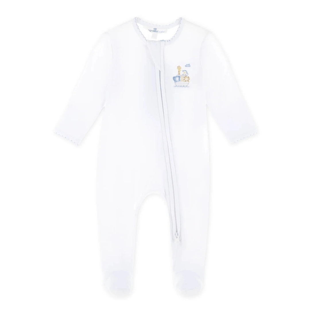 Noah's Ark Zip Footie - Light Blue Boy Footie Magnolia Baby 