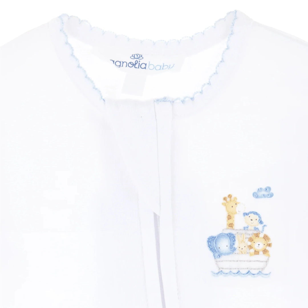 Noah's Ark Zip Footie - Light Blue Boy Footie Magnolia Baby 