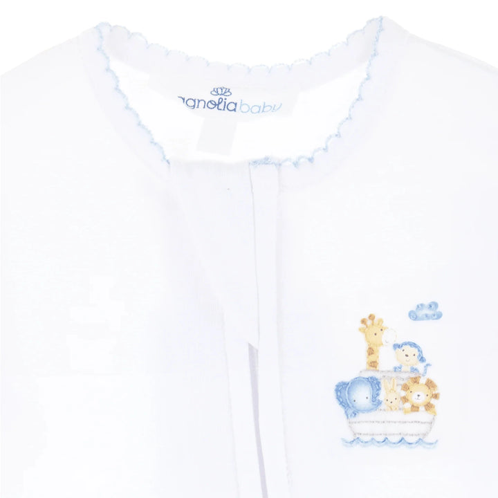 Noah's Ark Zip Footie - Light Blue Boy Footie Magnolia Baby 