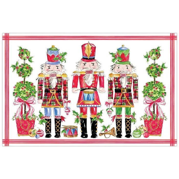 Nutcracker Ornaments Topiaries Red Chinoiserie Pots Placemat Placemats Rosanne Beck 
