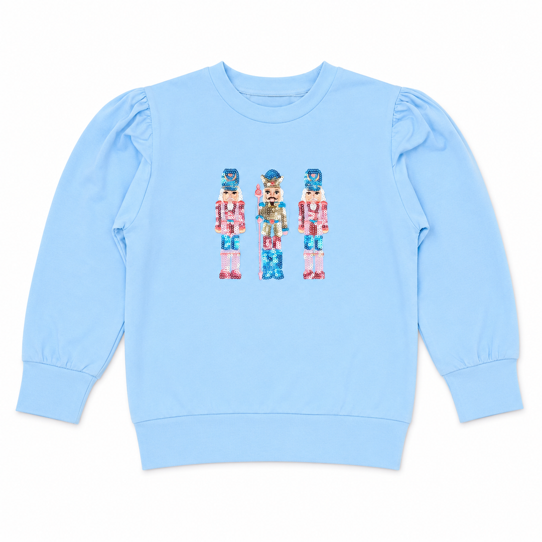 Blue Nutcracker Sequin Puff Sleeve Shirt