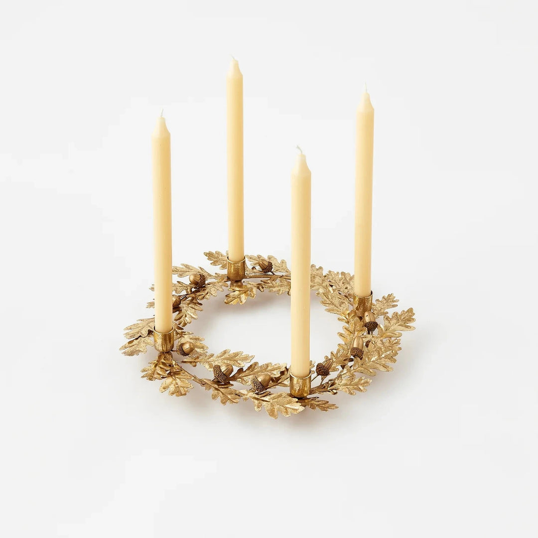 Oak Wreath Taper Candle Holder Christmas Decor 180 Degrees 