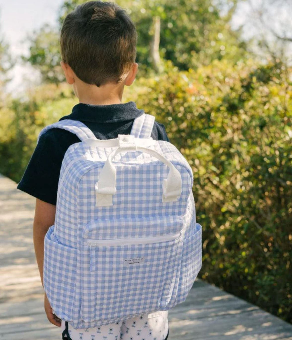 chateau gingham print mini backpack oasis blue gingham everyday backpack | contemporary swimwear & resort wear