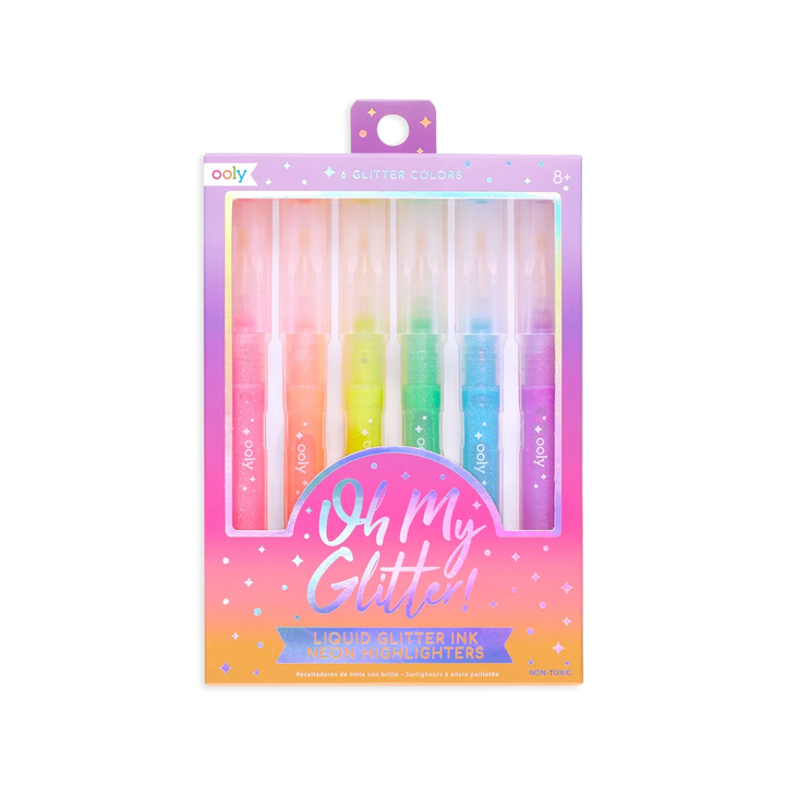 Oh My Glitter! Liquid Glitter Ink Neon Highlighters - Set of 6 Coloring Supplies Ooly 