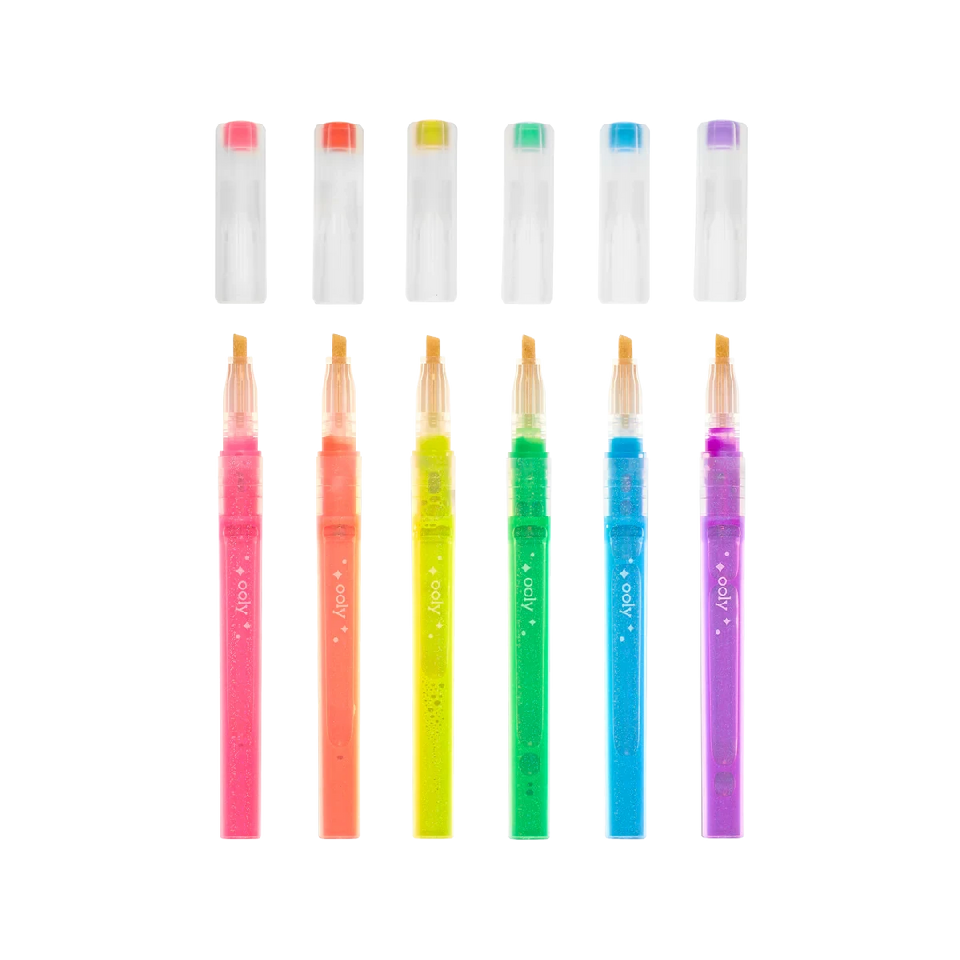 Oh My Glitter! Liquid Glitter Ink Neon Highlighters - Set of 6 Coloring Supplies Ooly 