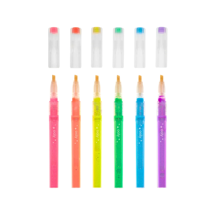 Oh My Glitter! Liquid Glitter Ink Neon Highlighters - Set of 6 Coloring Supplies Ooly 