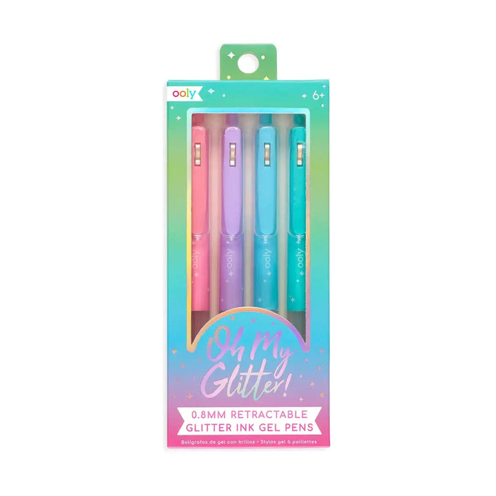 Oh My Glitter! Retractable Glitter Gel Pens - Set of 4 Coloring Supplies Ooly 