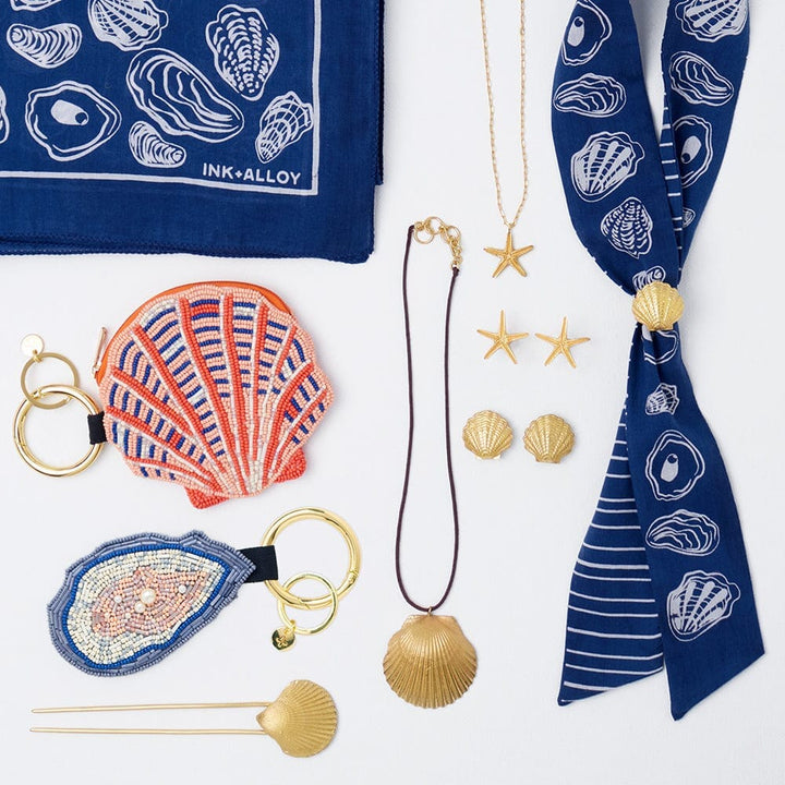 Olivia Square Scarf- Navy Oyster Scarf Ink and Alloy 