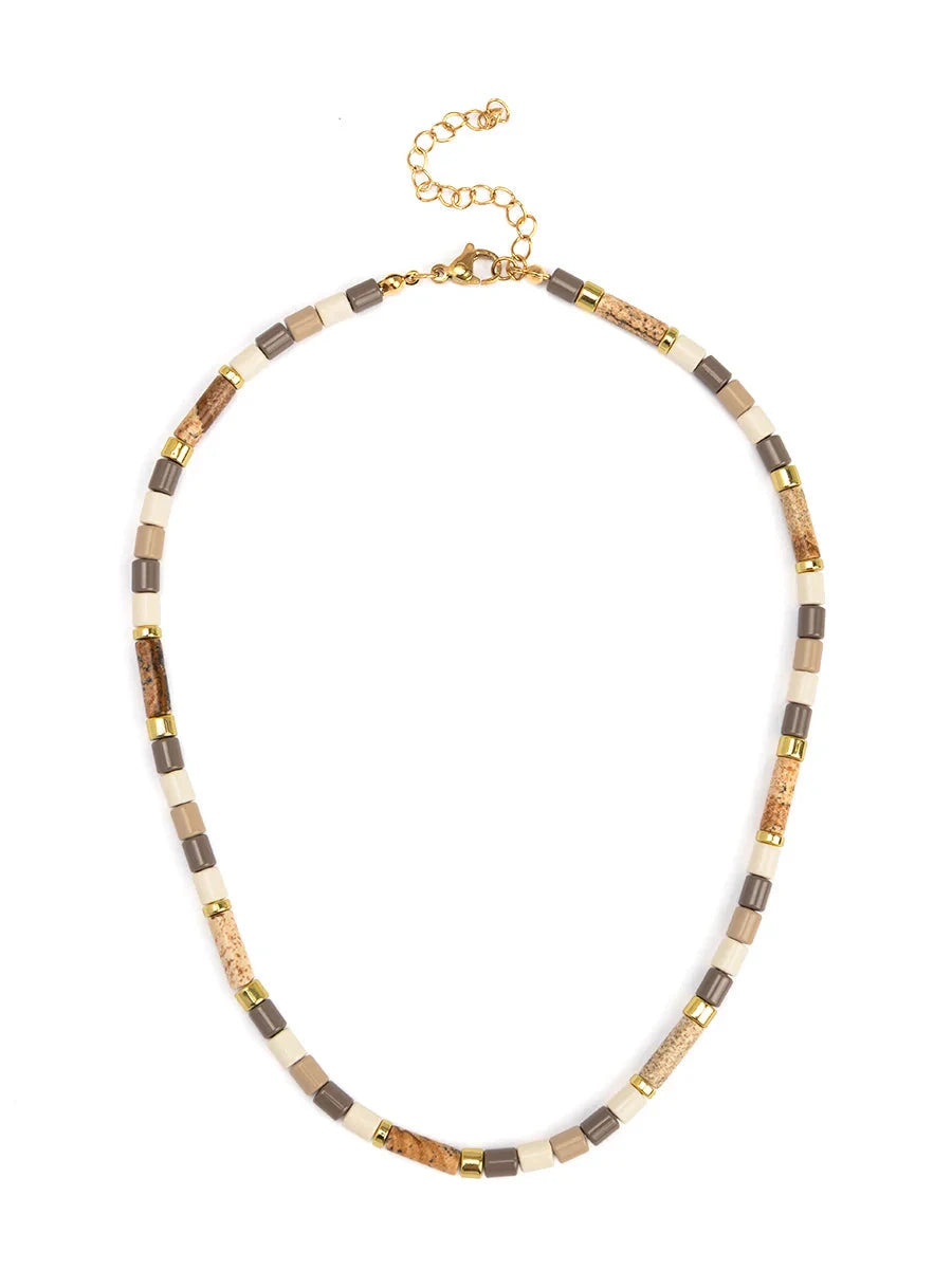 Ombre Cylinder Beaded Short Necklace Womens Necklace Zenzii Jewelry Beige 