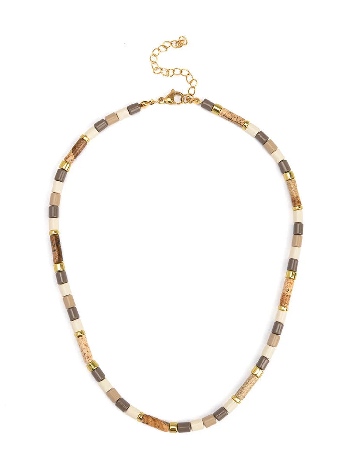 Ombre Cylinder Beaded Short Necklace Womens Necklace Zenzii Jewelry Beige 