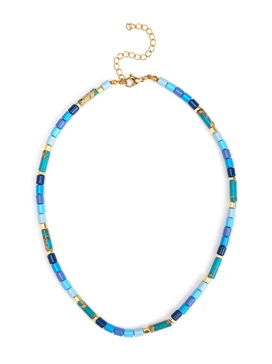 Ombre Cylinder Beaded Short Necklace Womens Necklace Zenzii Jewelry Blue 