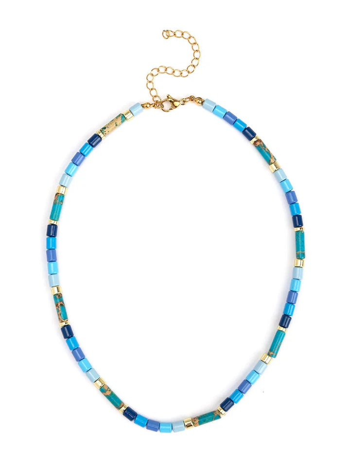 Ombre Cylinder Beaded Short Necklace Womens Necklace Zenzii Jewelry Blue 
