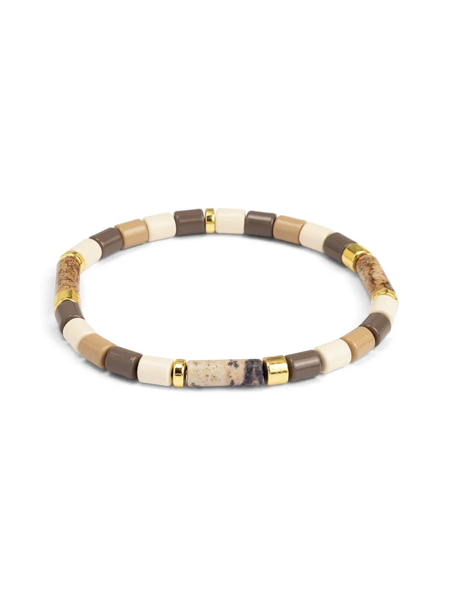 Ombre Cylinder Beaded Stretch Bracelet Womens Bracelet Zenzii Jewelry Beige 