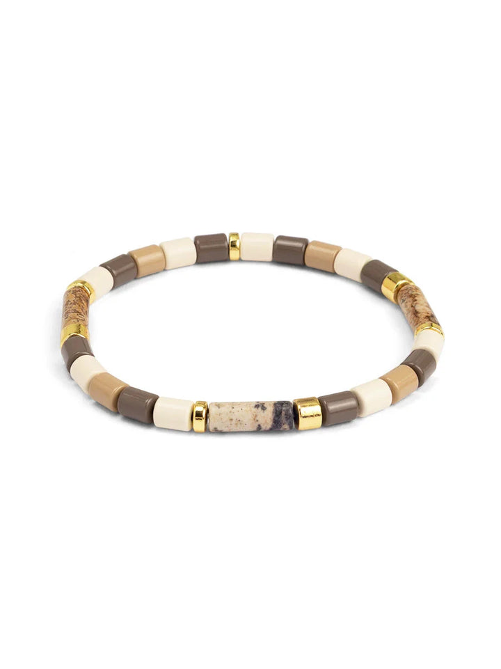 Ombre Cylinder Beaded Stretch Bracelet Womens Bracelet Zenzii Jewelry Beige 
