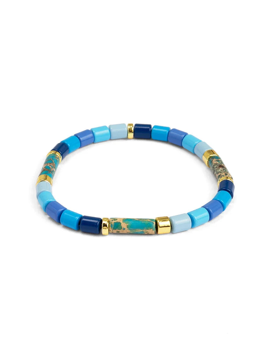 Ombre Cylinder Beaded Stretch Bracelet Womens Bracelet Zenzii Jewelry Blue 