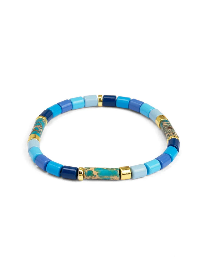 Ombre Cylinder Beaded Stretch Bracelet Womens Bracelet Zenzii Jewelry Blue 