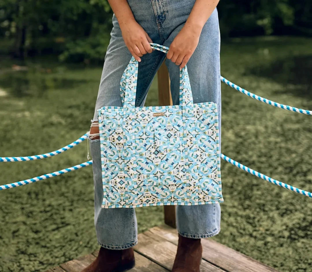 On the Road Quilted Tote - English Tile Tote Laura Park Design 