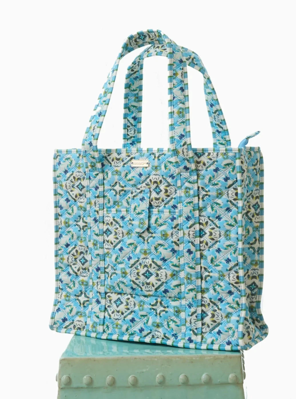 On the Road Quilted Tote - English Tile Tote Laura Park Design 