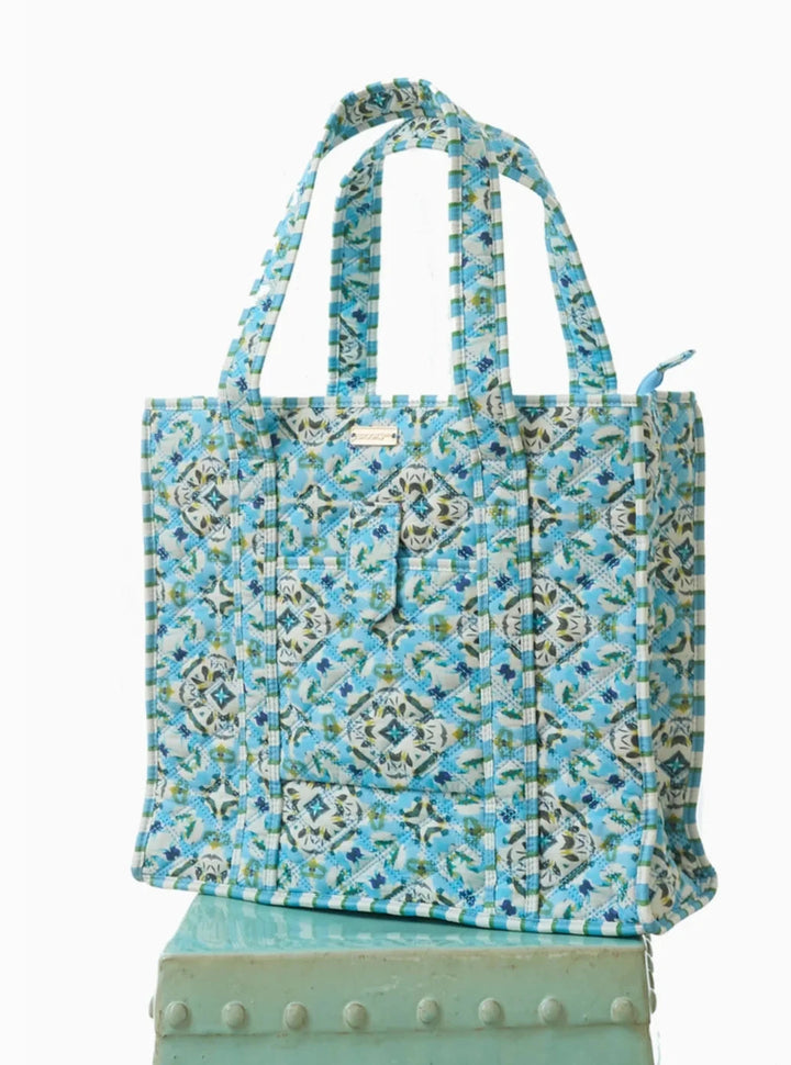 On the Road Quilted Tote - English Tile Tote Laura Park Design 