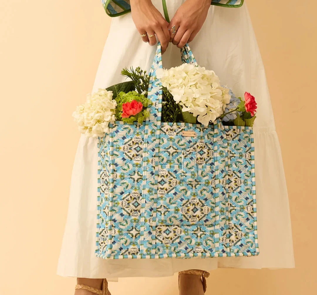 On the Road Quilted Tote - English Tile Tote Laura Park Design 