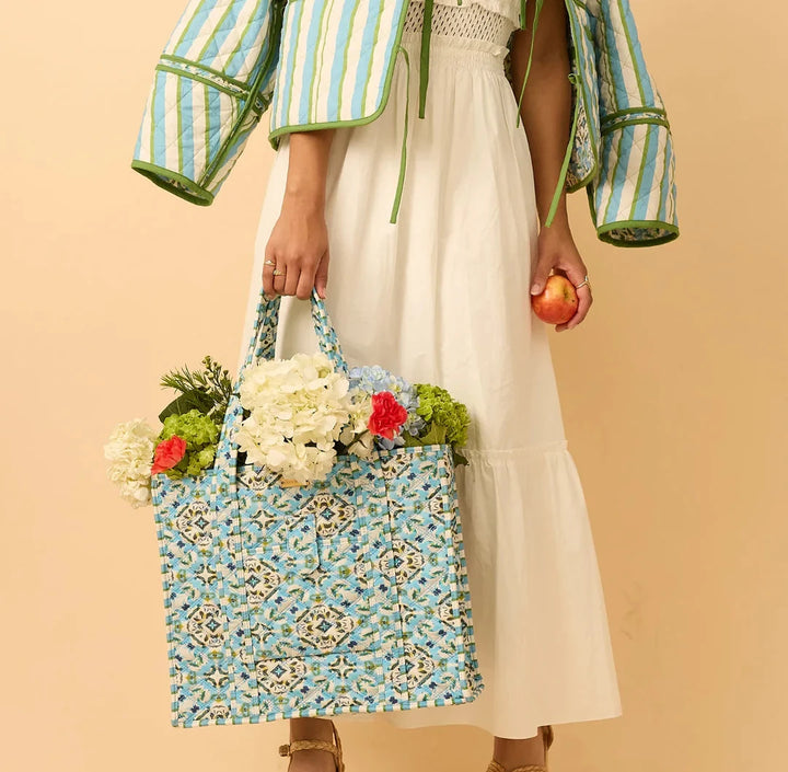 On the Road Quilted Tote - English Tile Tote Laura Park Design 