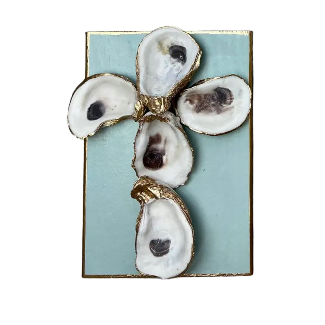Oyster Cross on Canvas Home Decor Ten Twenty Six Design Aqua 