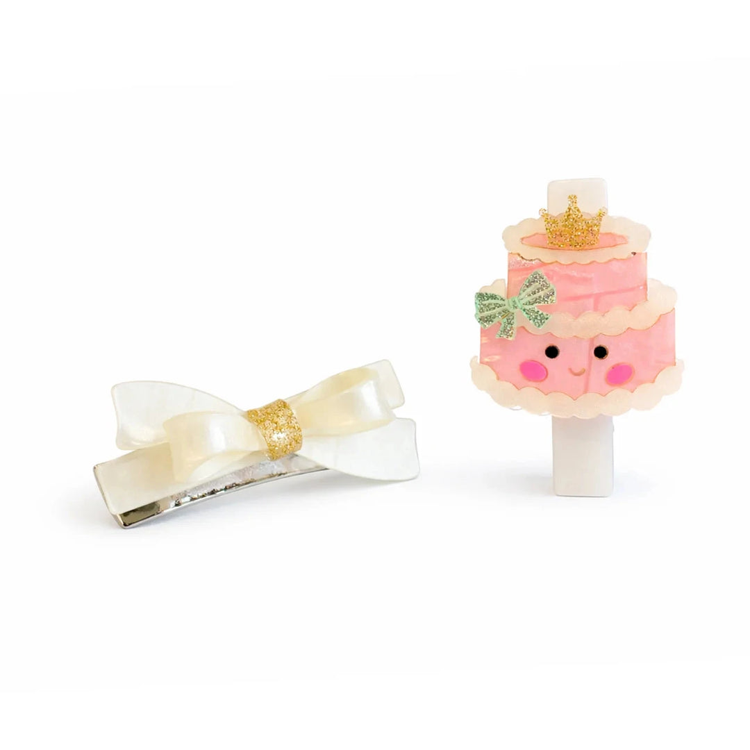 Party Cake Satin White Bow Hair Clips Girl Hair Accessory Lilies and Roses 