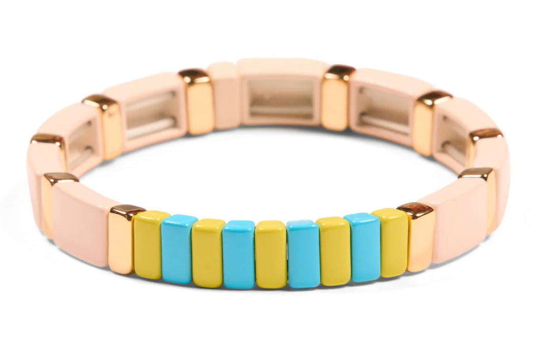 Pastel Cloud Tile Bracelet - Beige/Blue/Lime Costume Jewelry Malibu Sugar 