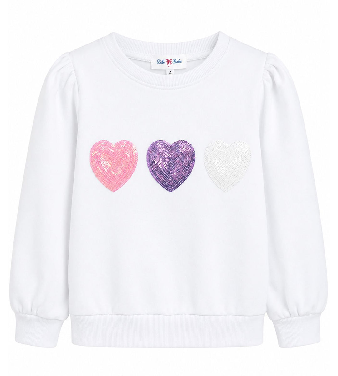 Pastel Hearts Sequin Puff Sleeve LS Shirt Girl Shirt Lulu Bebe 
