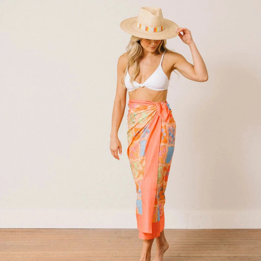 Patchwork Palm Sarong Womens Cover Up Sunshine Tienda 