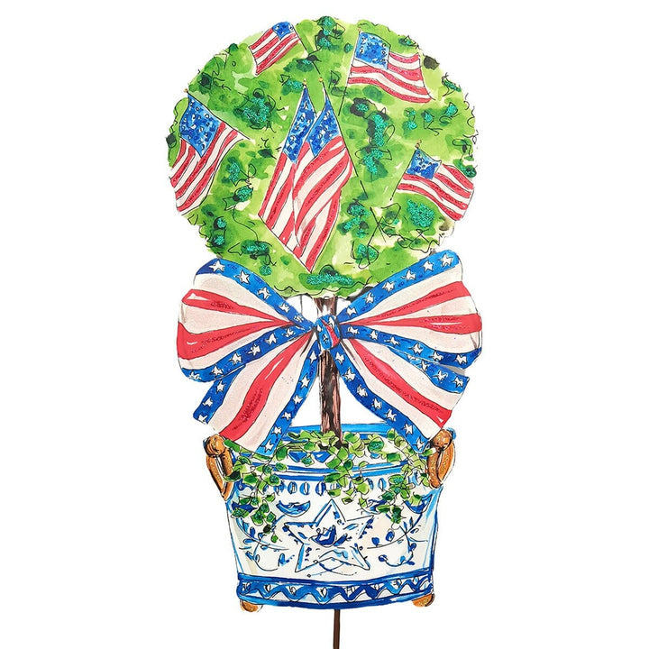 Patriotic Flag Topiary in Pot Stake Door Hanger Round Top Collection 