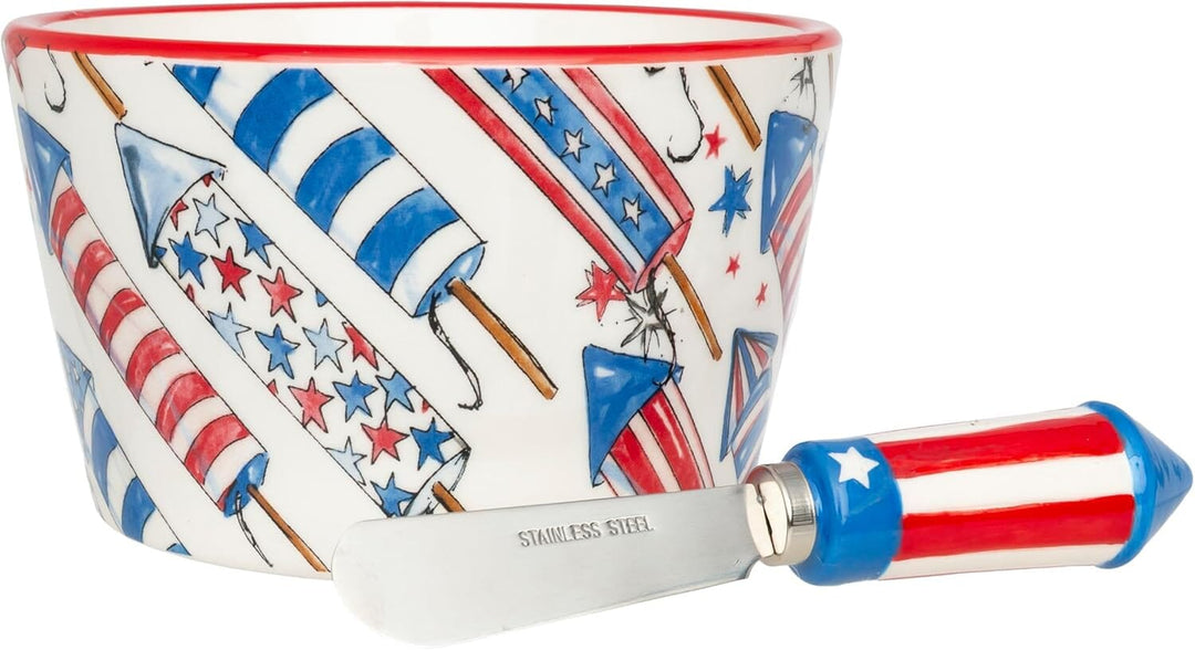 Patriotic Rocket Bowl & Spreader Serving Piece Boston International 