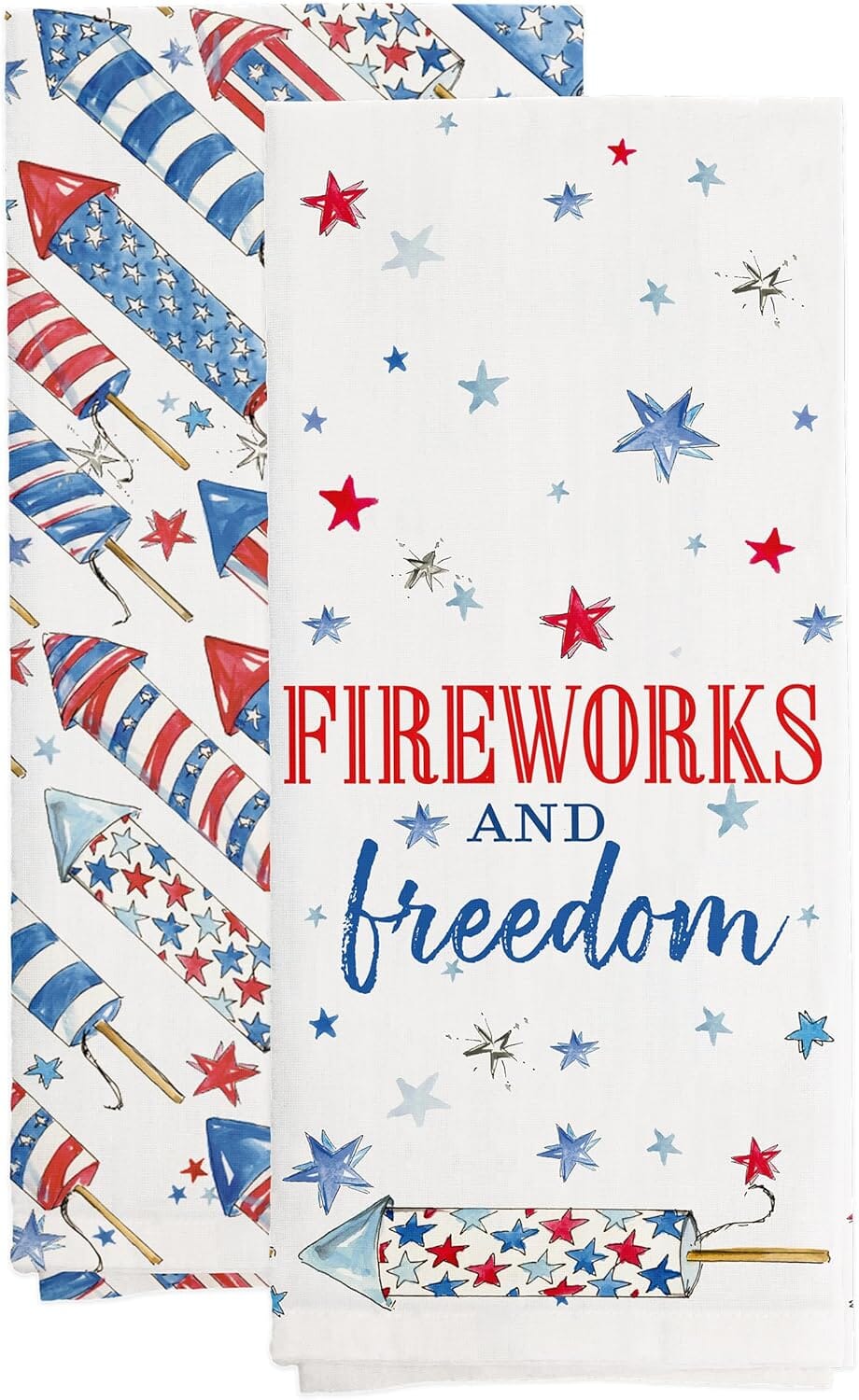 Patriotic Rockets Set of 2 Cotton Tea Towels Tea Towels Boston International 