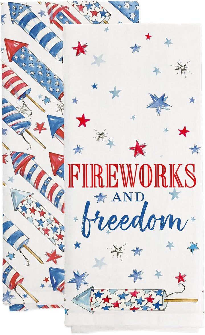 Patriotic Rockets Set of 2 Cotton Tea Towels Tea Towels Boston International 