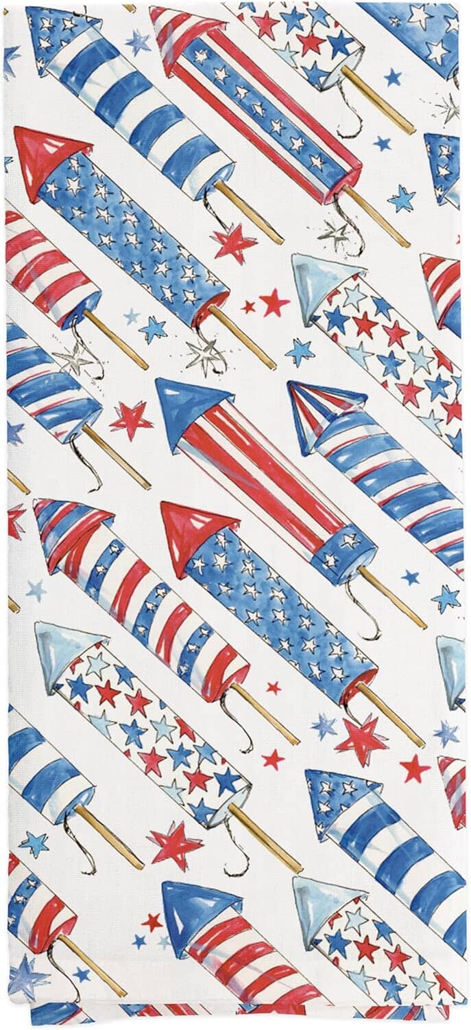 Patriotic Rockets Set of 2 Cotton Tea Towels Tea Towels Boston International 