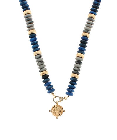 Pave Coin Stone Beaded Necklaces Womens Necklace Golden Stella Blue 