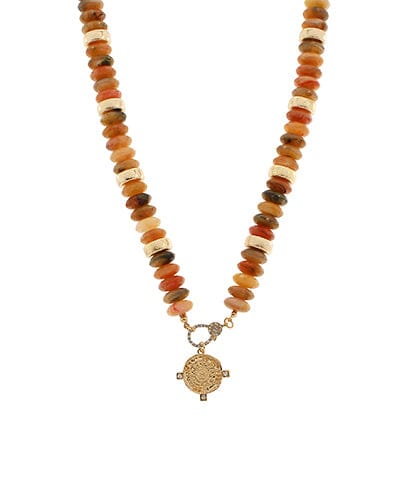 Pave Coin Stone Beaded Necklaces Womens Necklace Golden Stella Brown 