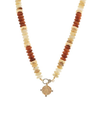 Pave Coin Stone Beaded Necklaces Womens Necklace Golden Stella Ivory 
