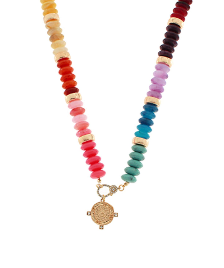 Pave Coin Stone Beaded Necklaces Womens Necklace Golden Stella Multi Colored 