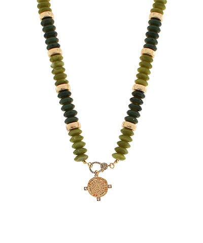 Pave Coin Stone Beaded Necklaces Womens Necklace Golden Stella Olive 