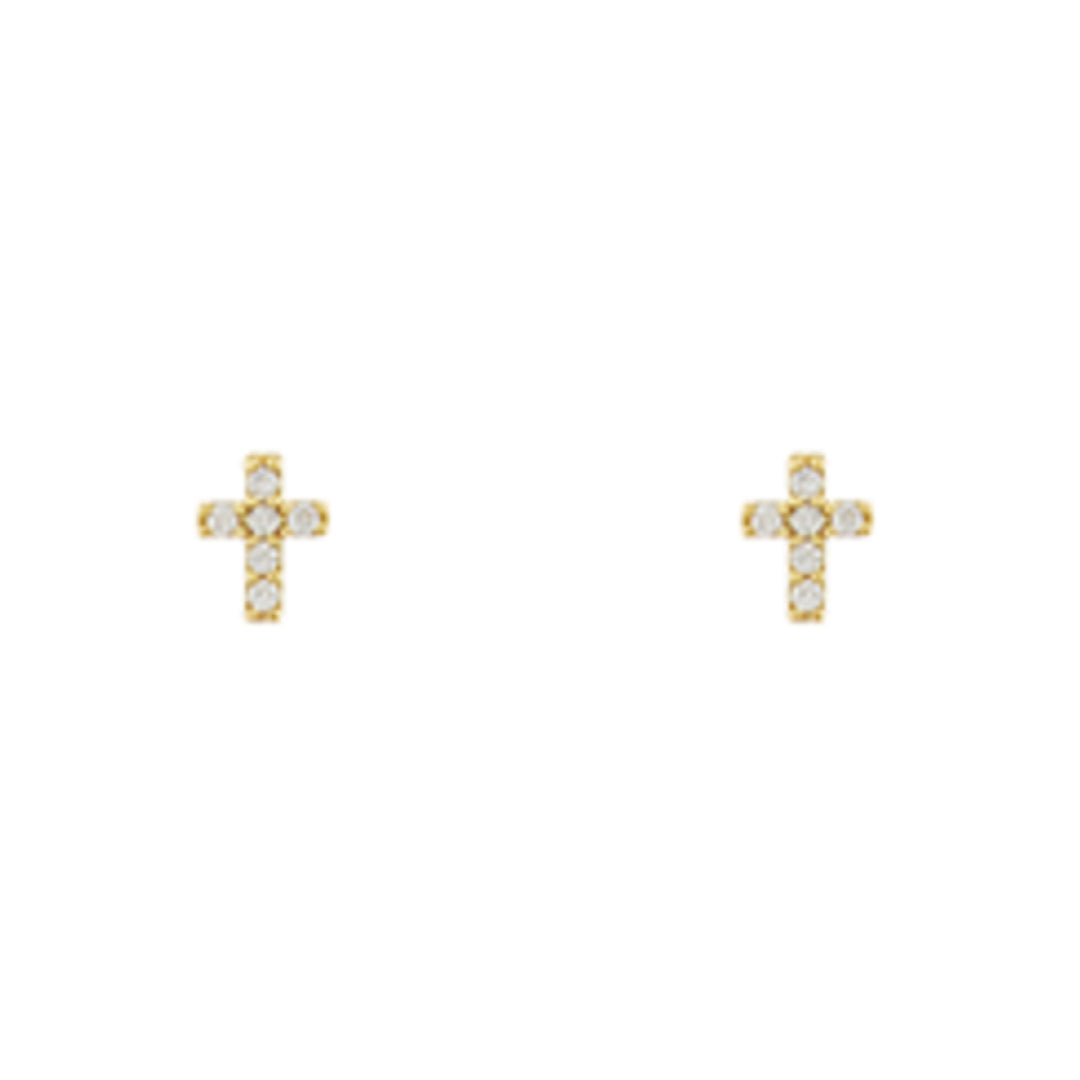 Pave Cross Studs - Gold Girl Earrings Golden Stella 