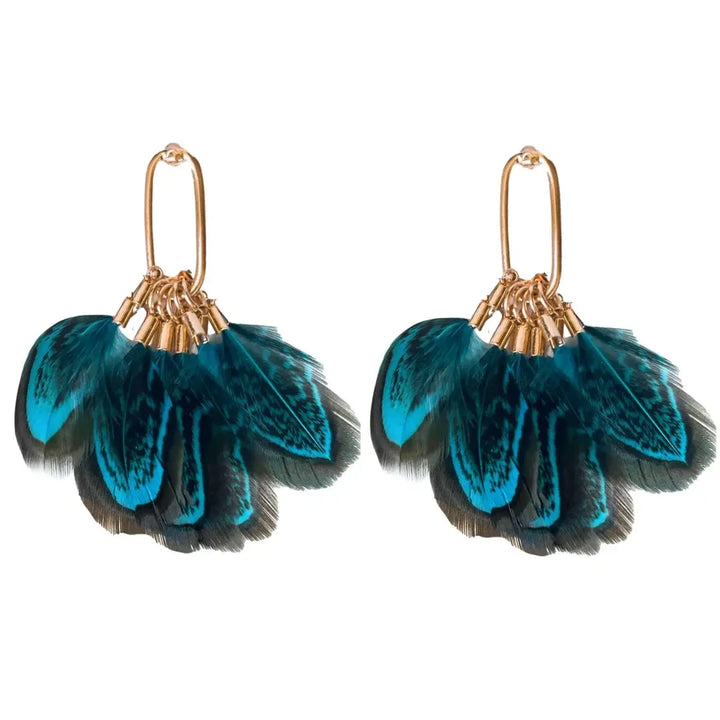 Peacock Feather Fall Statement Tassel Earrings Womens Earrings St. Armands Designs 